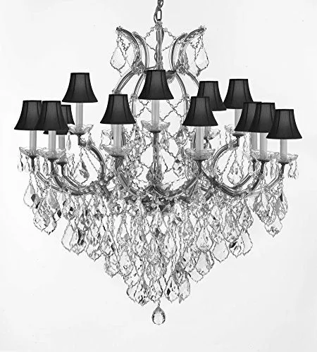 Maria Theresa Chandelier Crystal Lighting Fixture Pendant Ceiling Lamp For Dining Room Entryway Living Room Dressed With Large Luxe Diamond Cut Crystals H38" X W37" With Blackshades - A83-B90/Silver/Blackshades/21510/15 1Dc