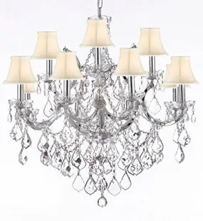 Maria Theresa Chandelier Lighting Crystal Chandeliers H30 "X W28" Trimmed With Spectra (Tm) Crystal - Reliable Crystal Quality By Swarovski Chrome Finish With Shades - Sc/B7/Whiteshades/Chrome/26049/12 1Sw