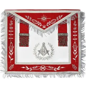 Masonic Blue Lodge Master Mason Silver Machine Embroidery Red Apron