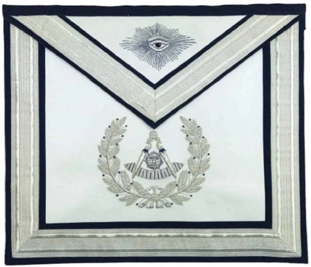 Masonic Past Master Silver Hand Embroidered Freemasons Apron