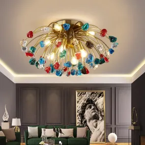 Modern Colorful Crystal Ceiling Chandeliers For Bedroom Living Room Led Round Ceiling Lamp Luxury Home Decor Indoor Lighting