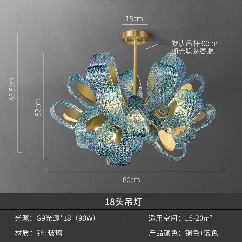 Modern Luxury Flower Ceiling Chandeliers Blue Copper Led Pendant Lamp Living Dining Salon Bedroom Home Decor Hanging Lightings