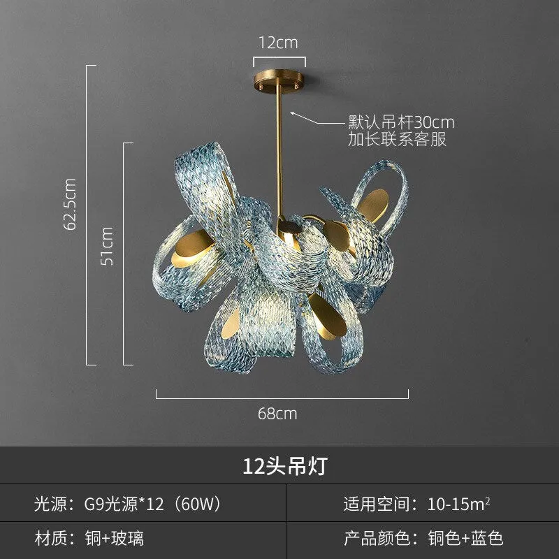 Modern Luxury Flower Ceiling Chandeliers Blue Copper Led Pendant Lamp Living Dining Salon Bedroom Home Decor Hanging Lightings