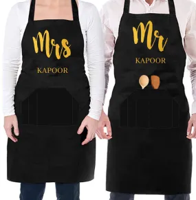 Mr and Mrs Apron Personalised for Kitchen Set of 2