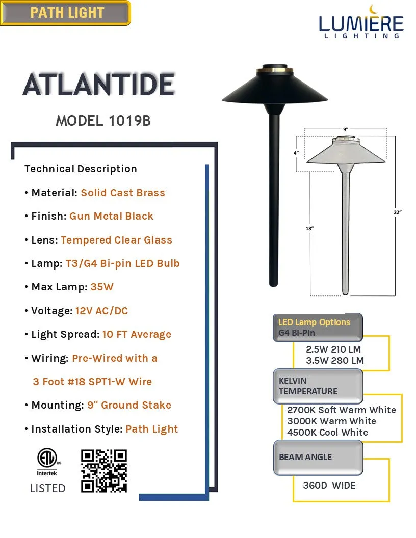 Noir Atlantide Cast Brass Pathway Light Gun Metal Black