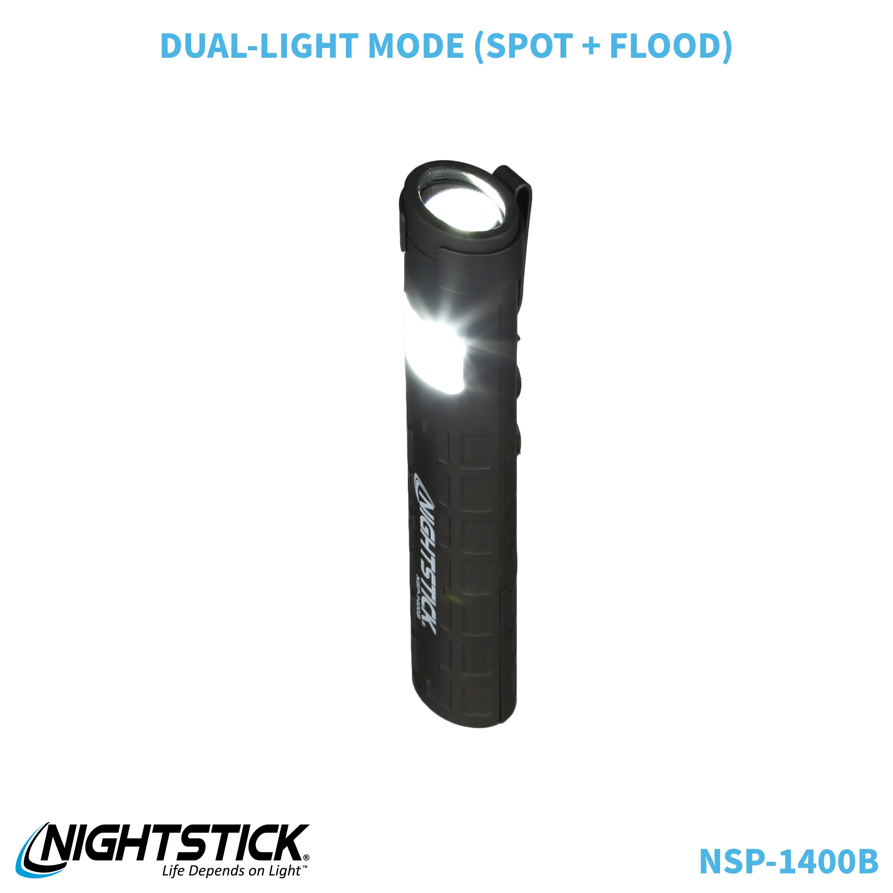 NSP-1400B: Dual-Switch Dual-Light Flashlight - 2 AAA