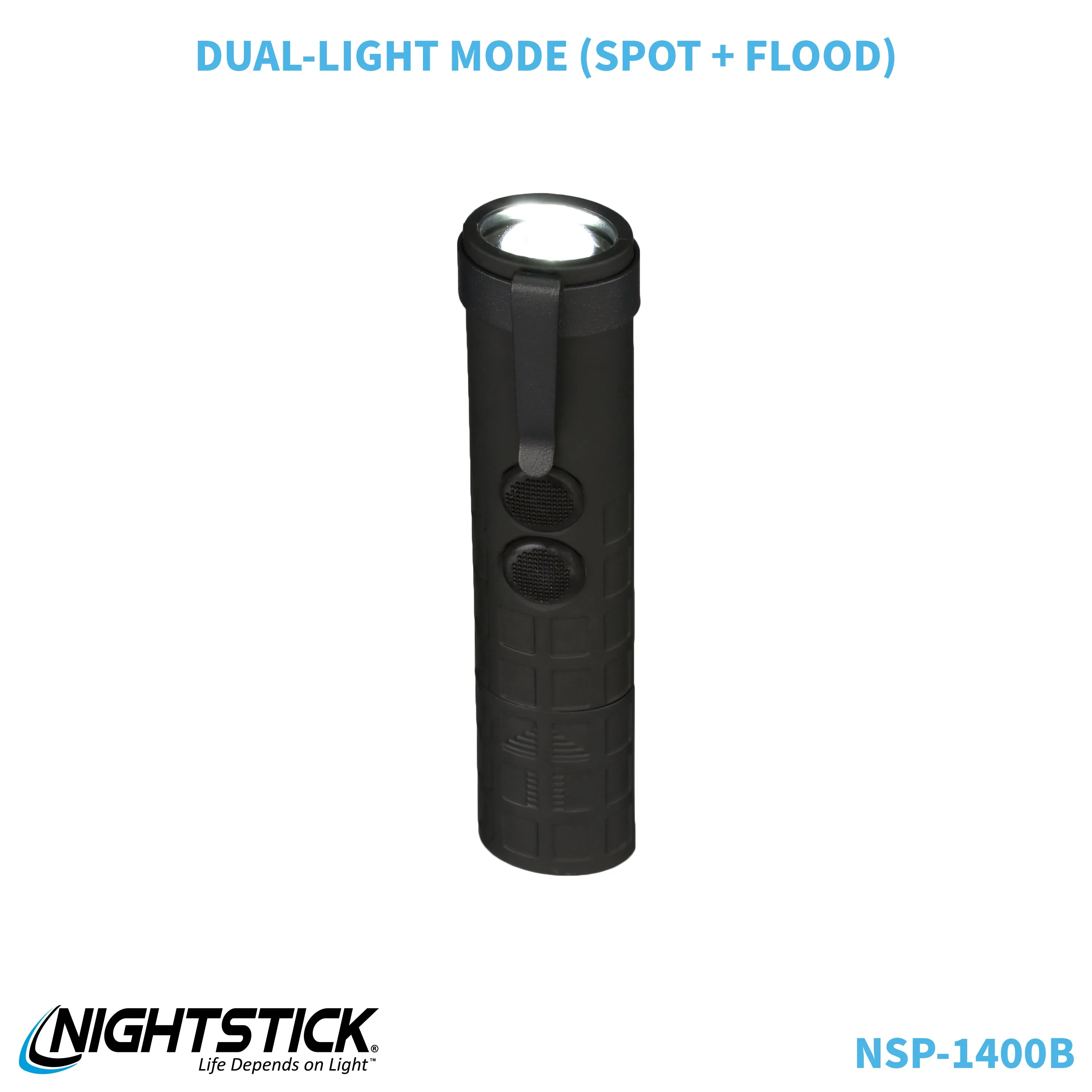 NSP-1400B: Dual-Switch Dual-Light Flashlight - 2 AAA