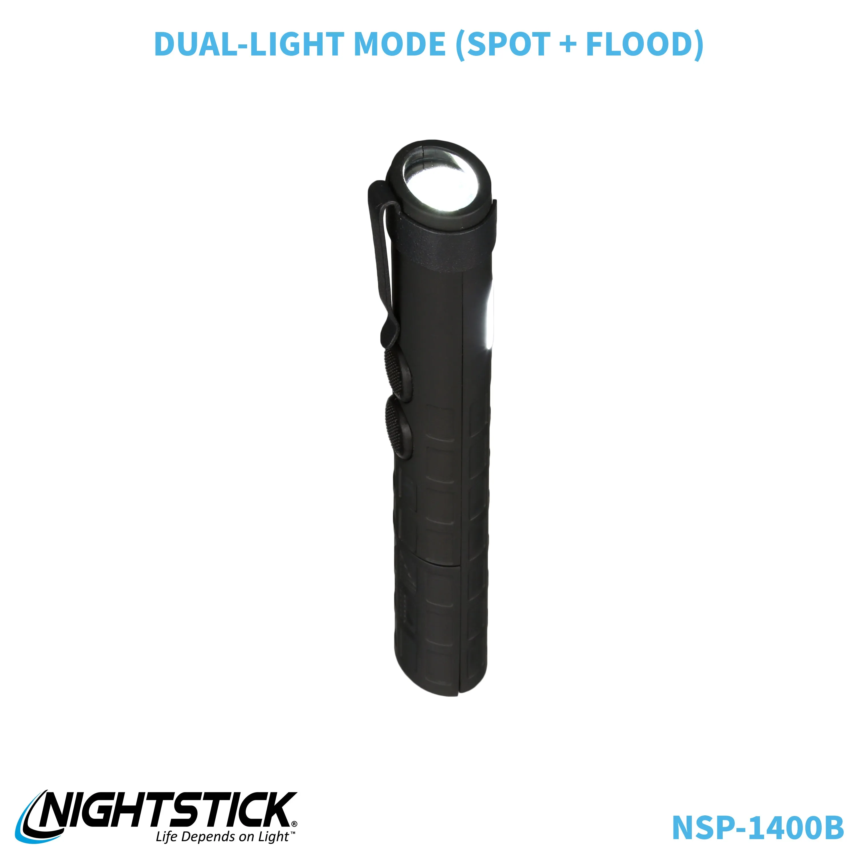 NSP-1400B: Dual-Switch Dual-Light Flashlight - 2 AAA