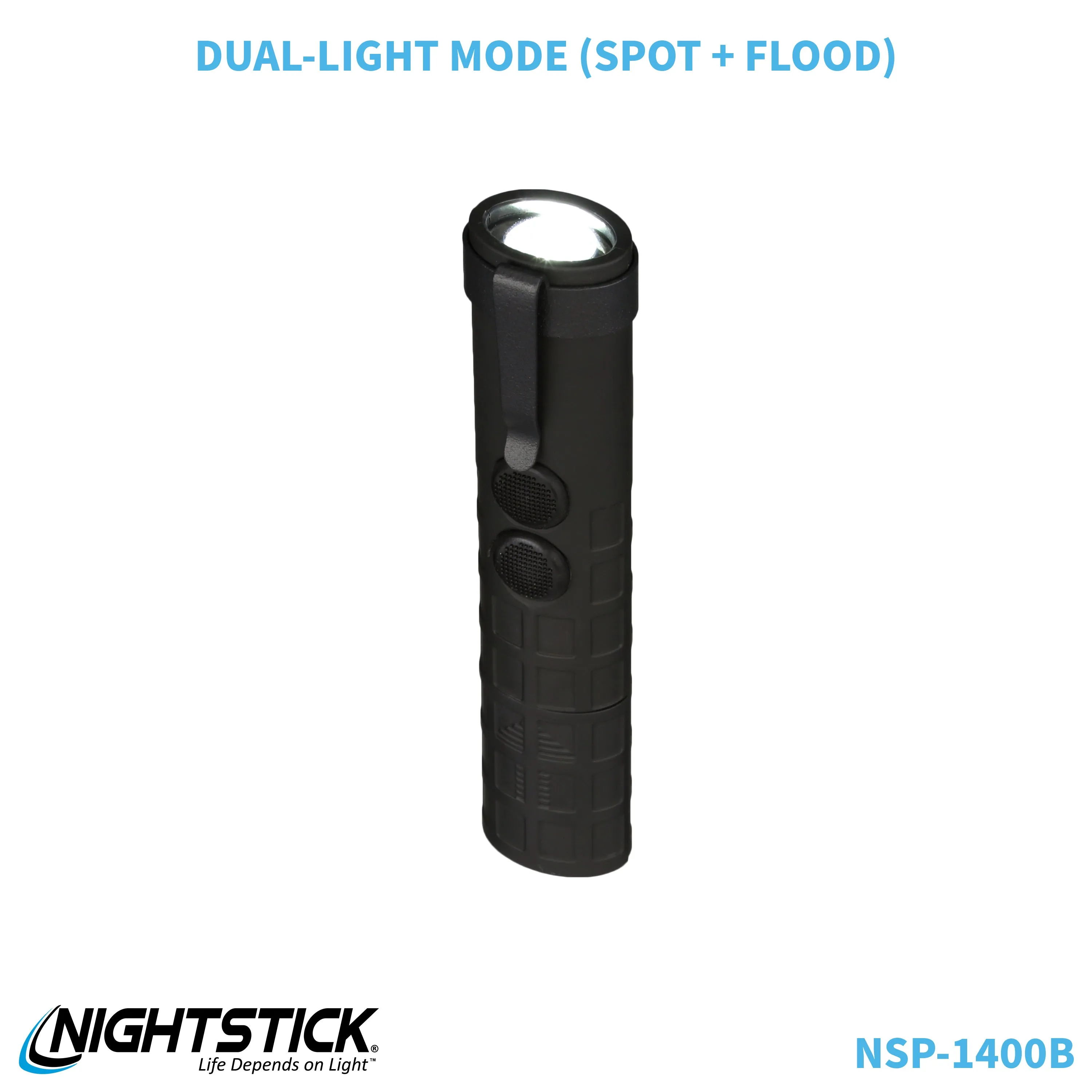 NSP-1400B: Dual-Switch Dual-Light Flashlight - 2 AAA