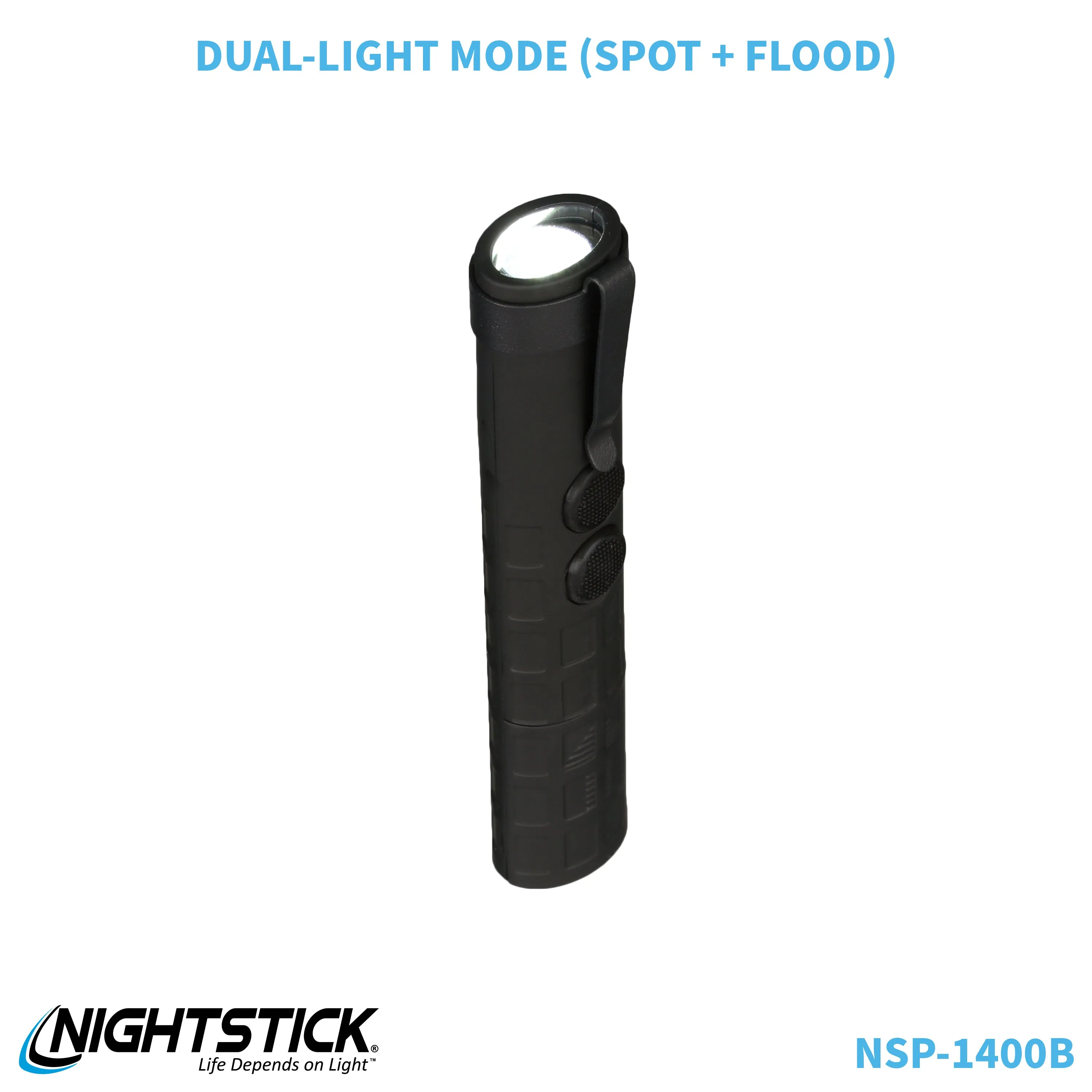 NSP-1400B: Dual-Switch Dual-Light Flashlight - 2 AAA