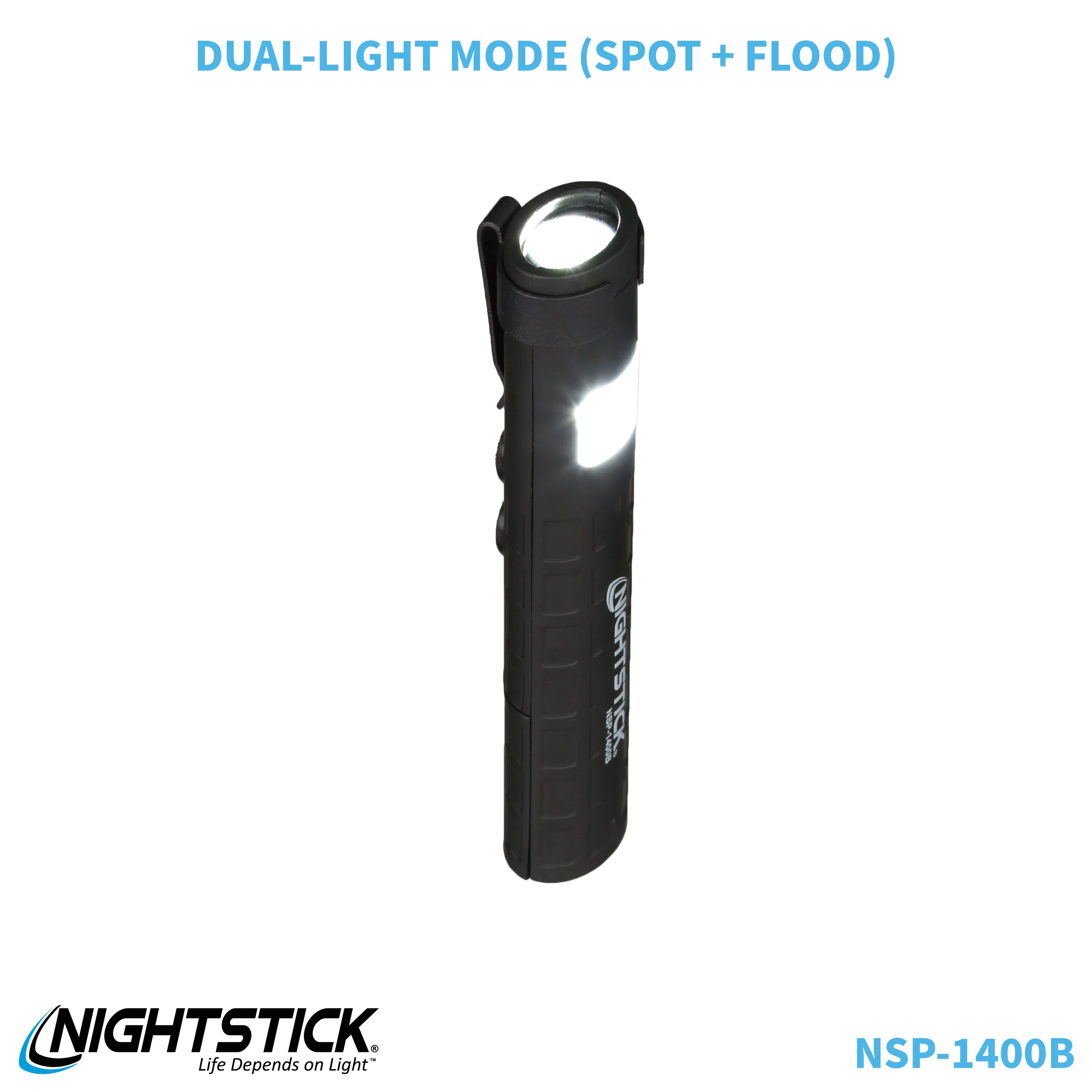 NSP-1400B: Dual-Switch Dual-Light Flashlight - 2 AAA