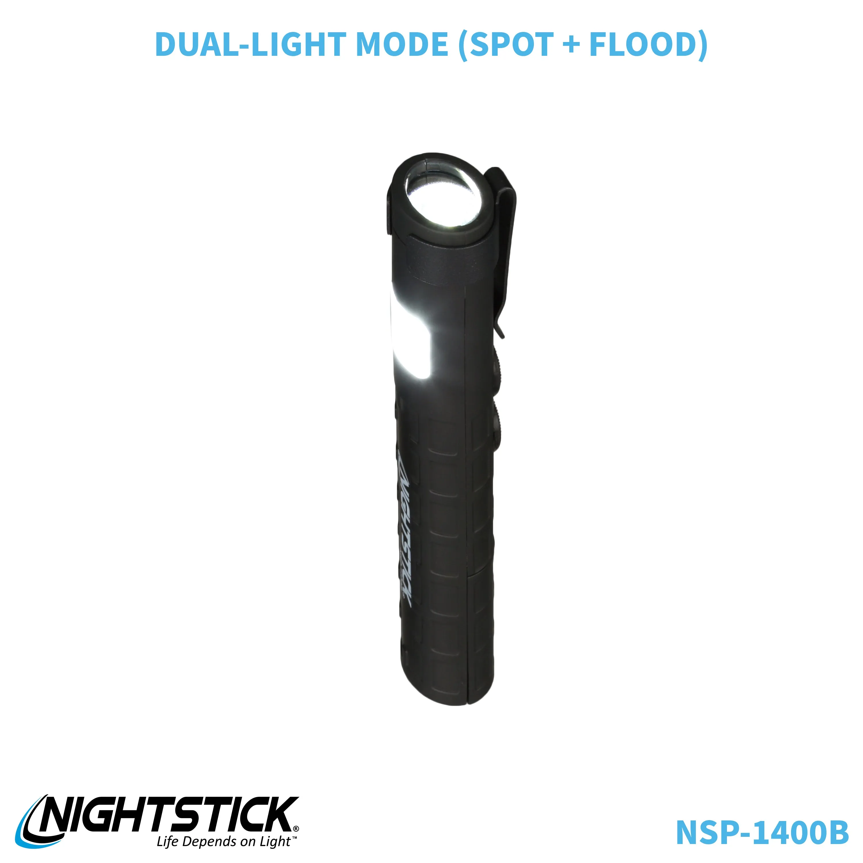 NSP-1400B: Dual-Switch Dual-Light Flashlight - 2 AAA