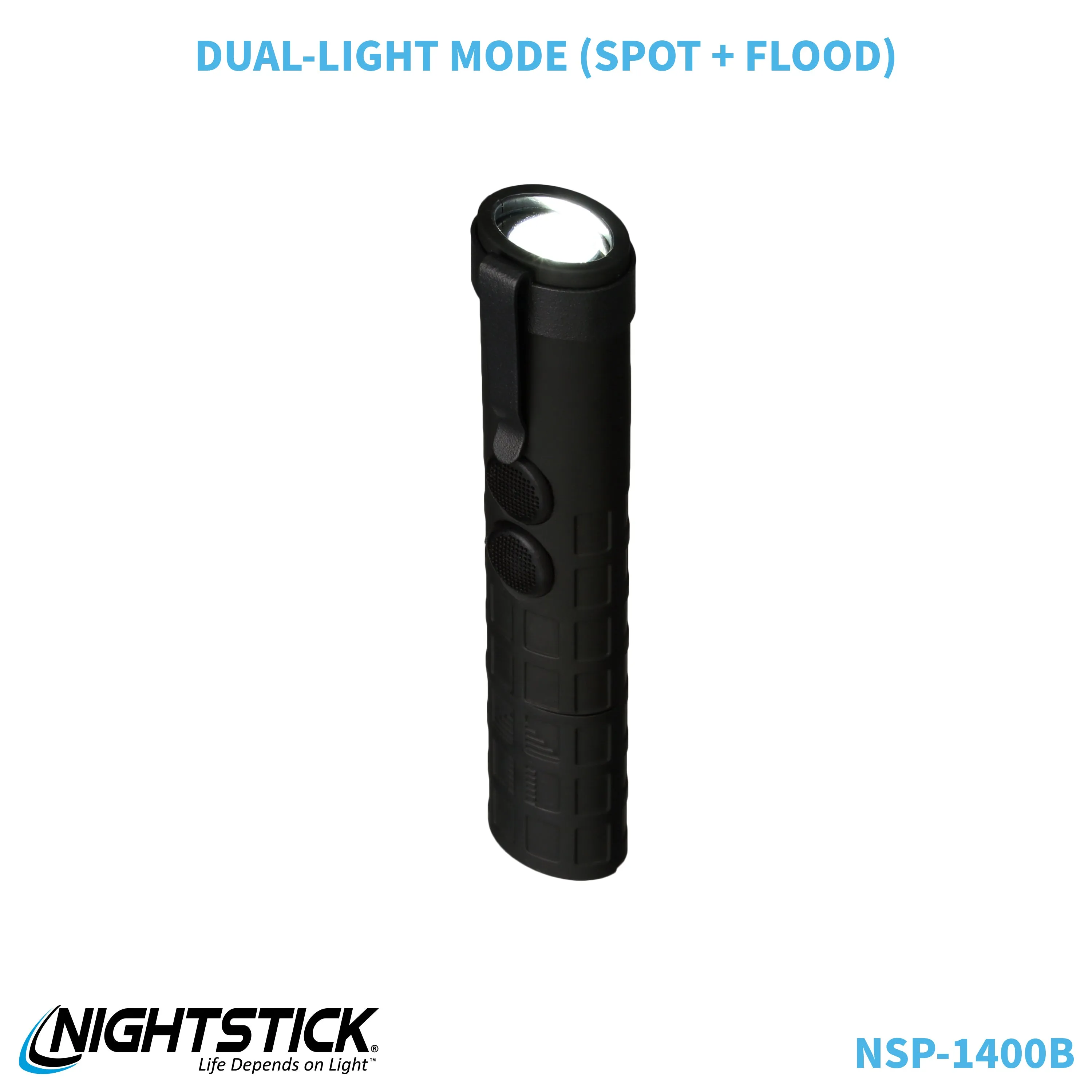 NSP-1400B: Dual-Switch Dual-Light Flashlight - 2 AAA