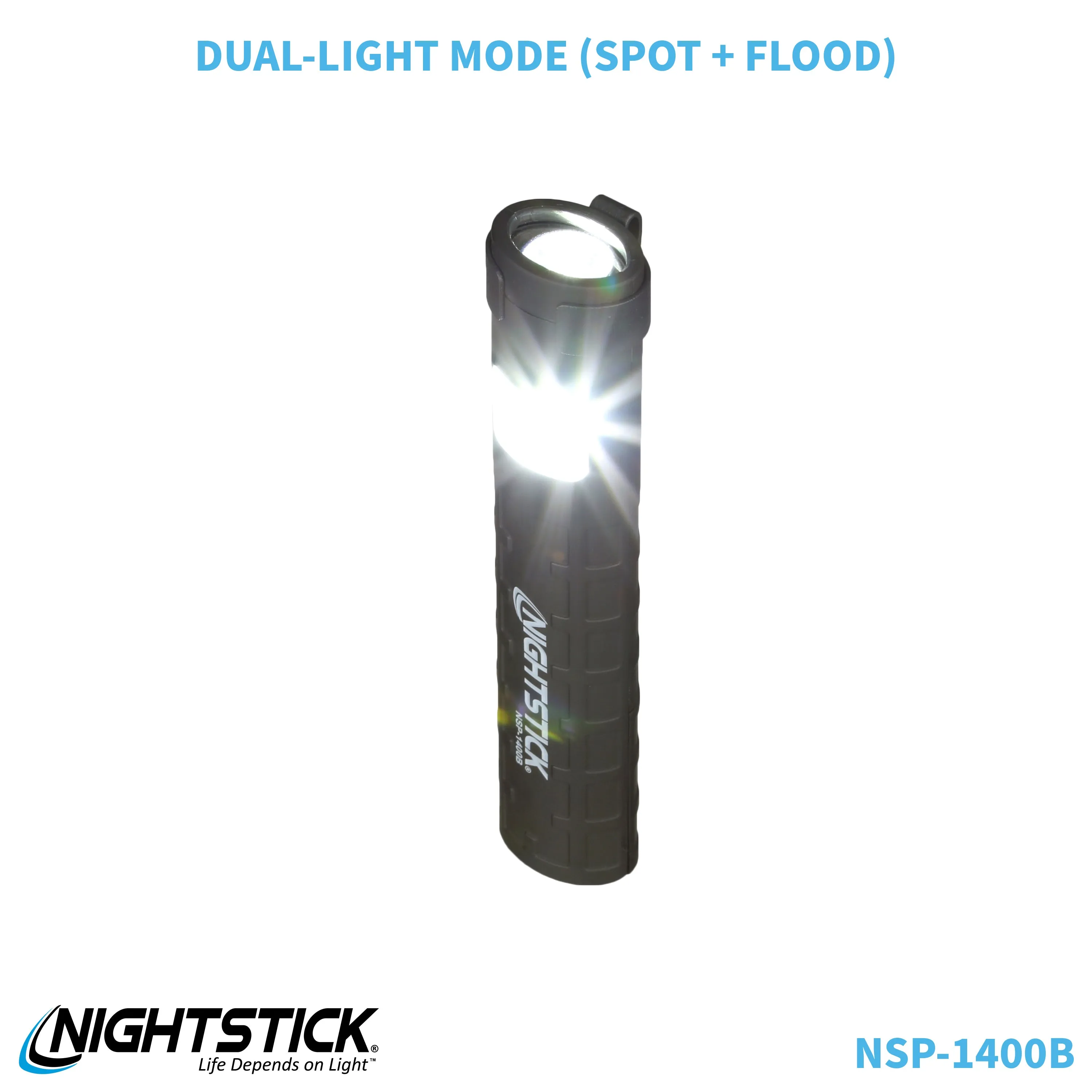 NSP-1400B: Dual-Switch Dual-Light Flashlight - 2 AAA