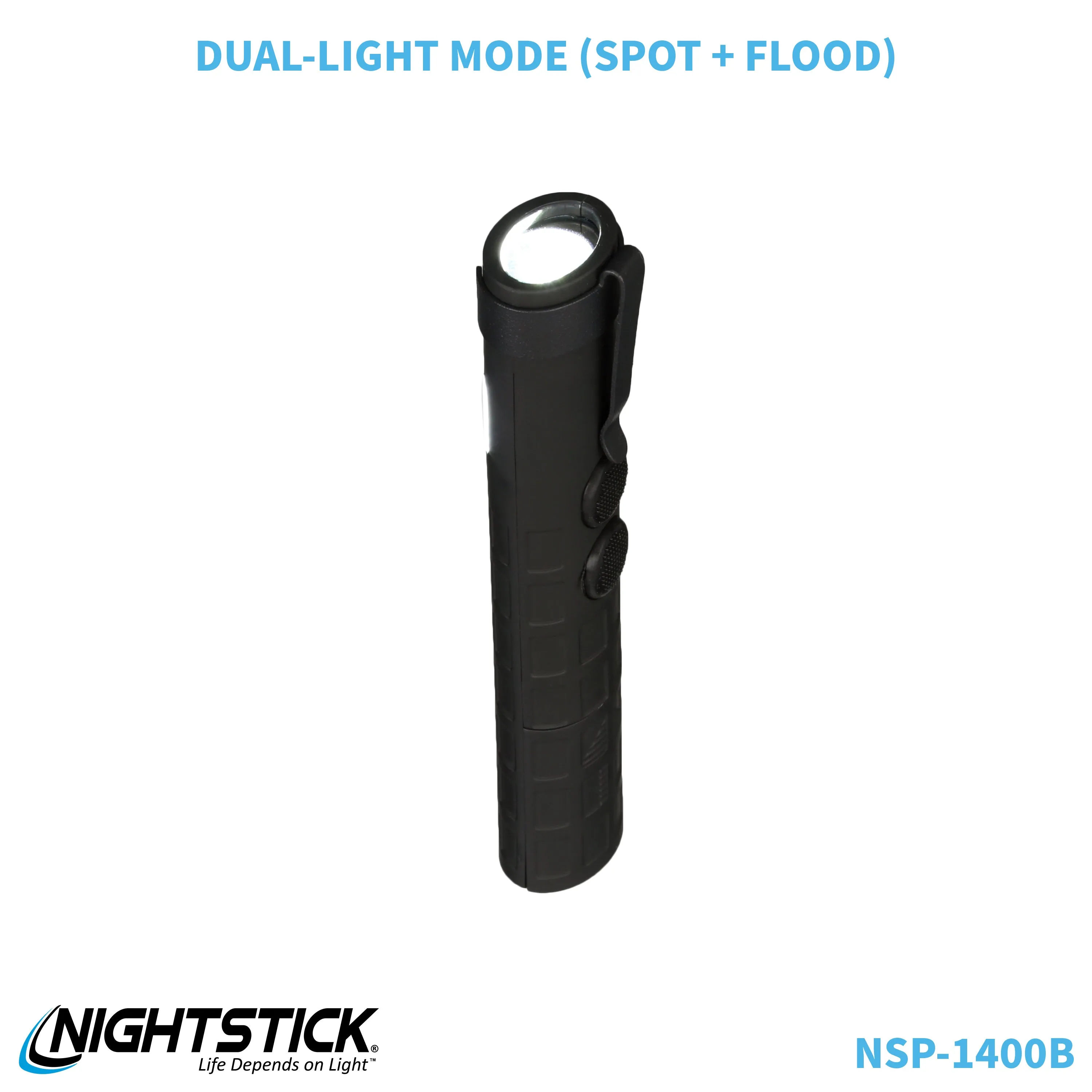 NSP-1400B: Dual-Switch Dual-Light Flashlight - 2 AAA