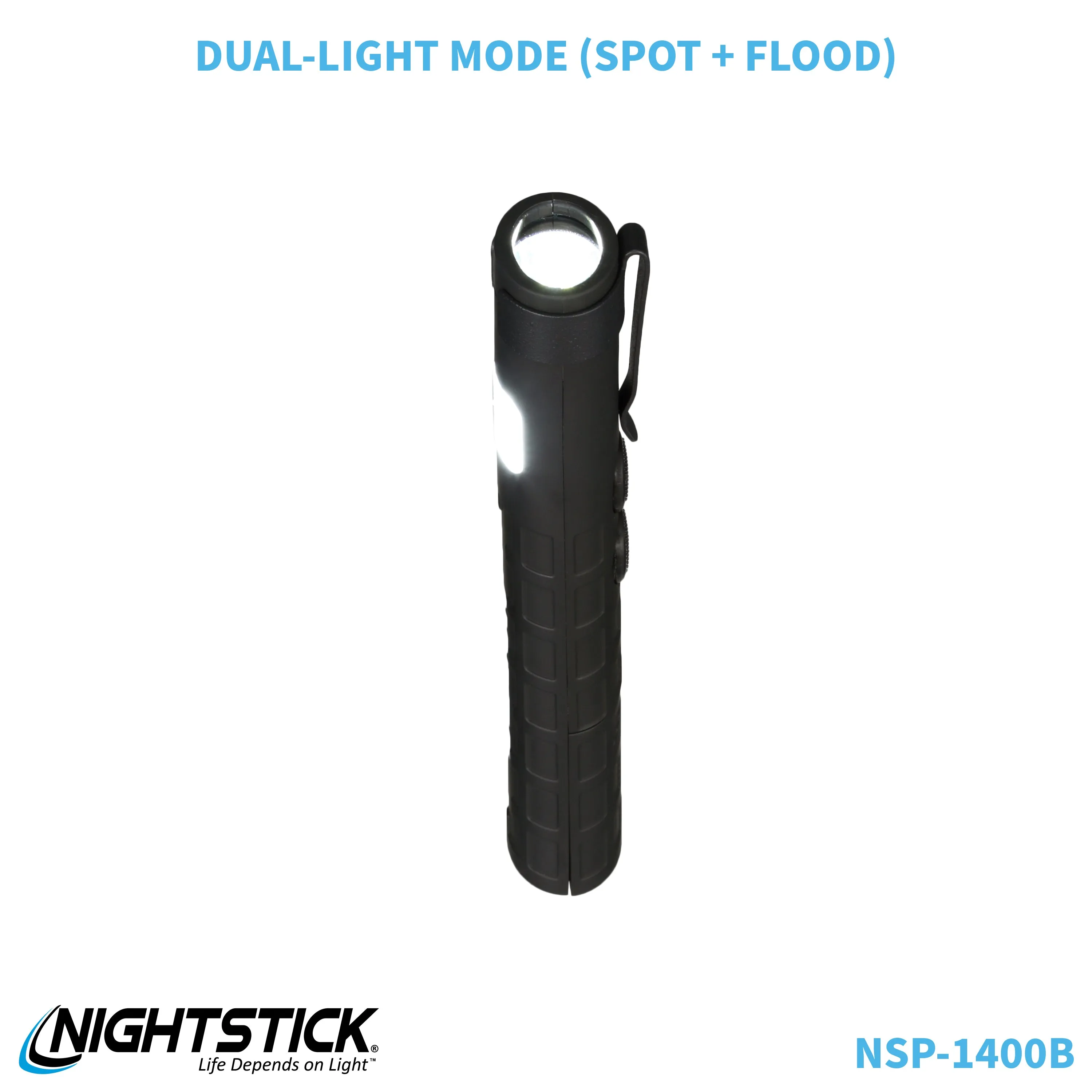 NSP-1400B: Dual-Switch Dual-Light Flashlight - 2 AAA