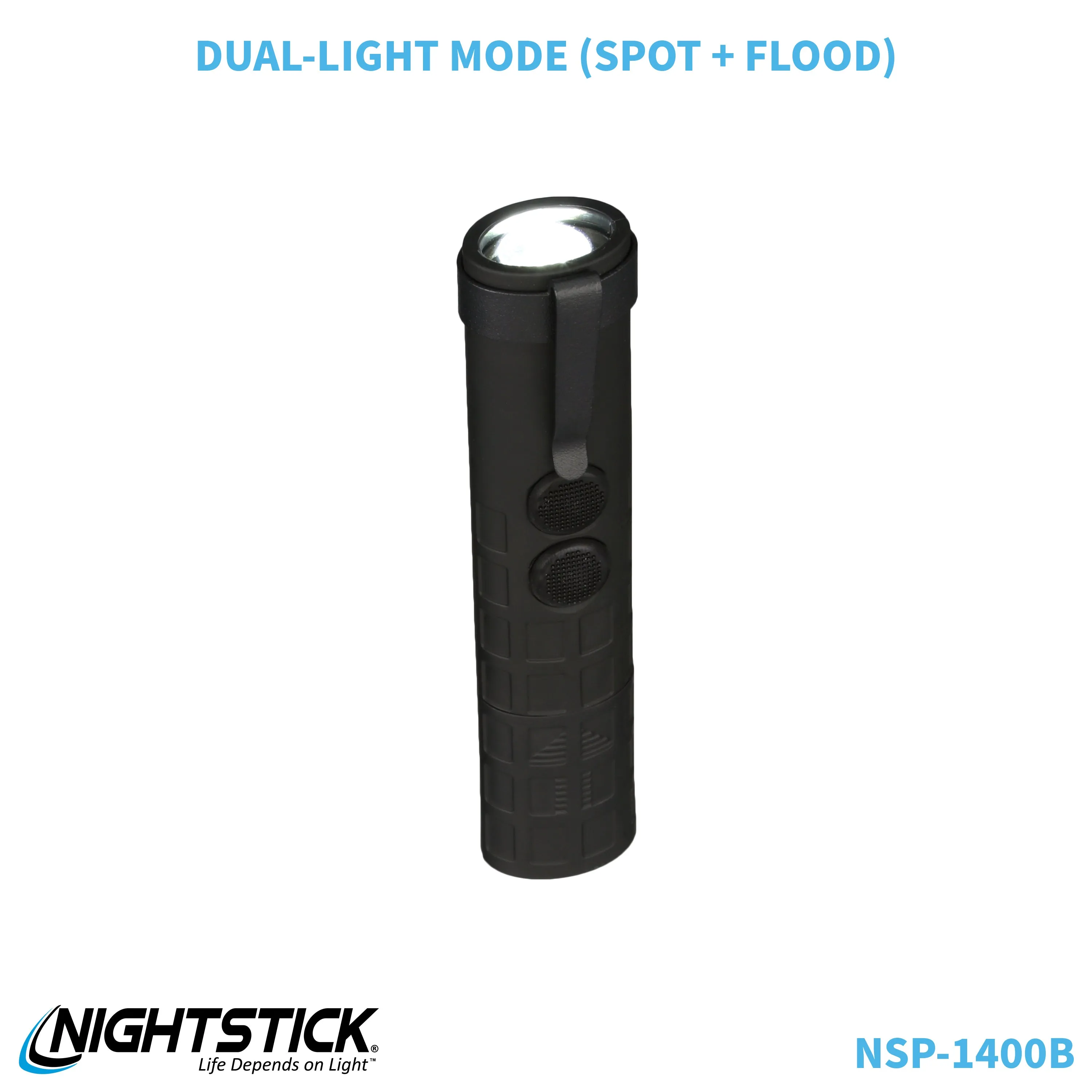 NSP-1400B: Dual-Switch Dual-Light Flashlight - 2 AAA