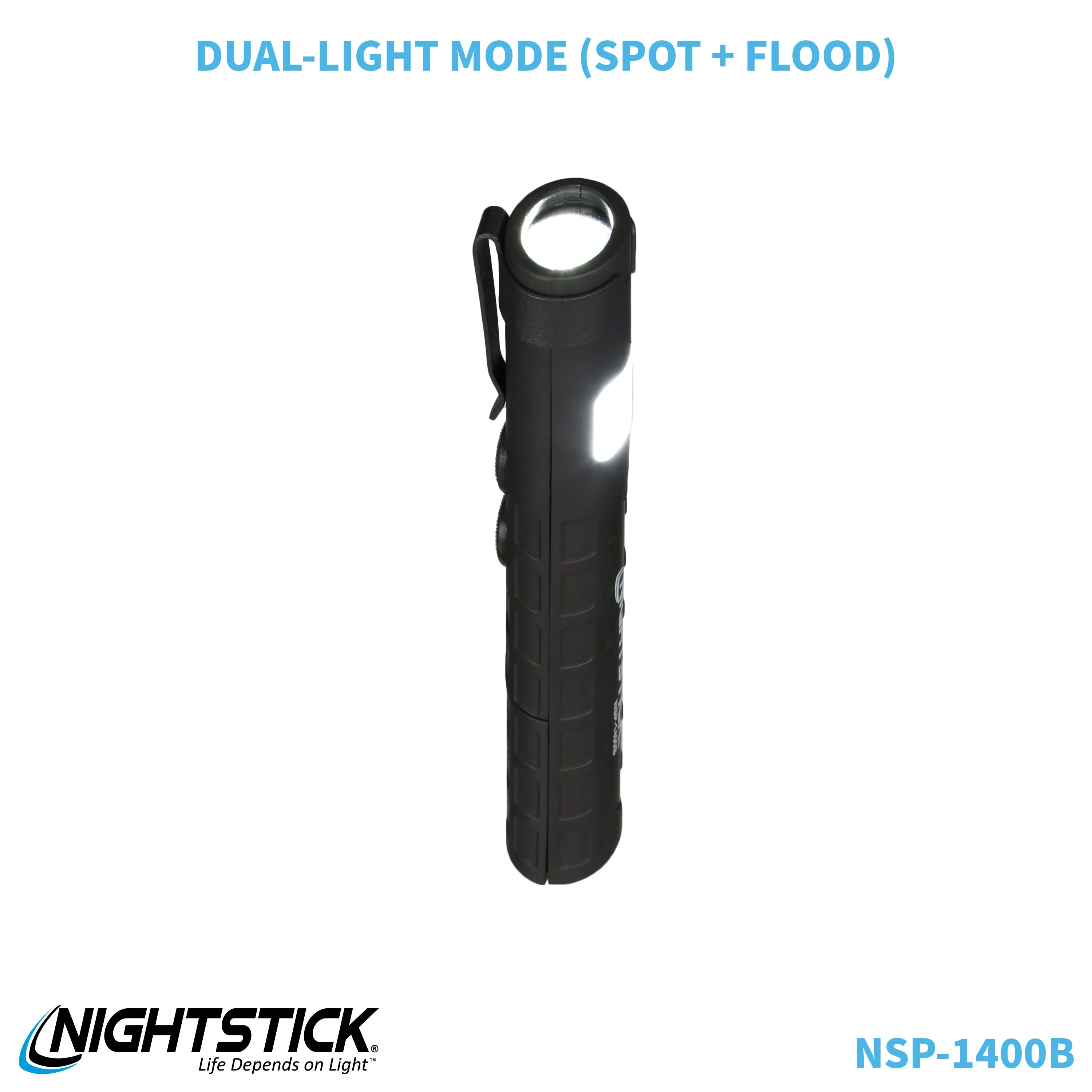 NSP-1400B: Dual-Switch Dual-Light Flashlight - 2 AAA