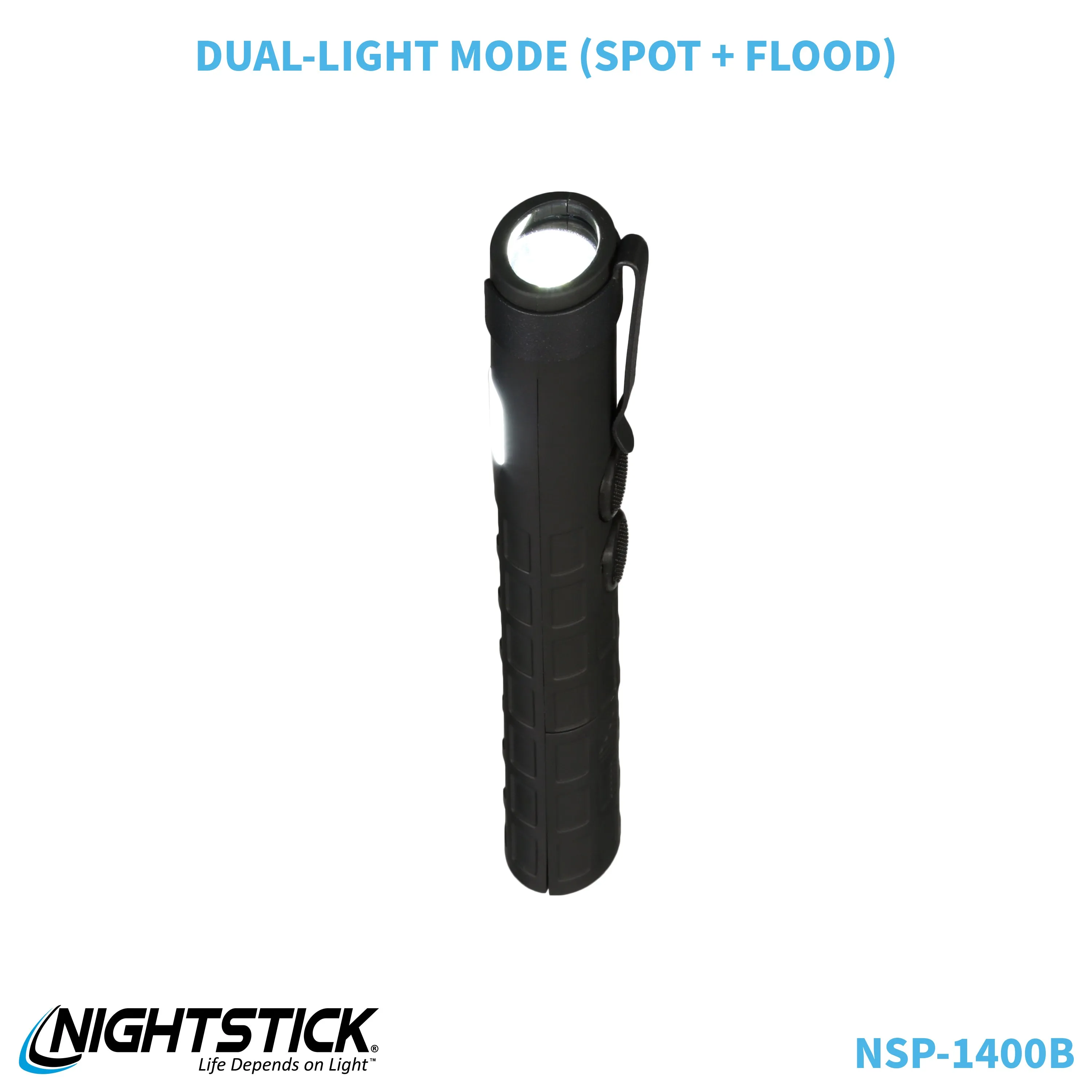 NSP-1400B: Dual-Switch Dual-Light Flashlight - 2 AAA