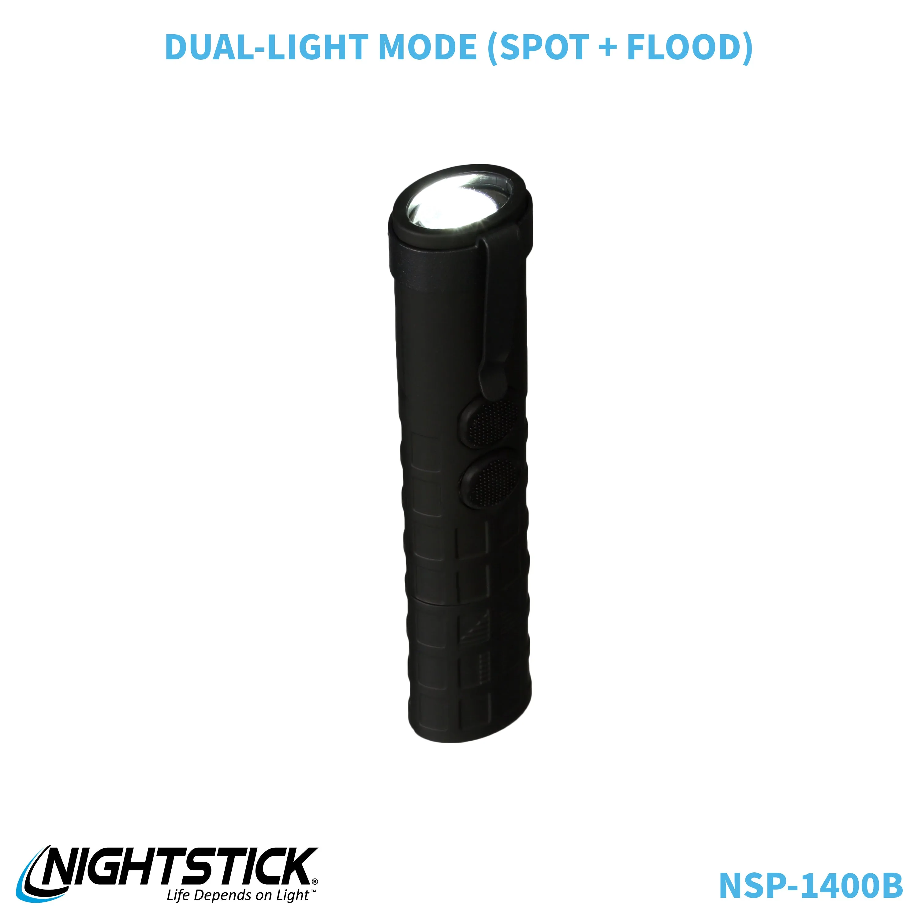 NSP-1400B: Dual-Switch Dual-Light Flashlight - 2 AAA