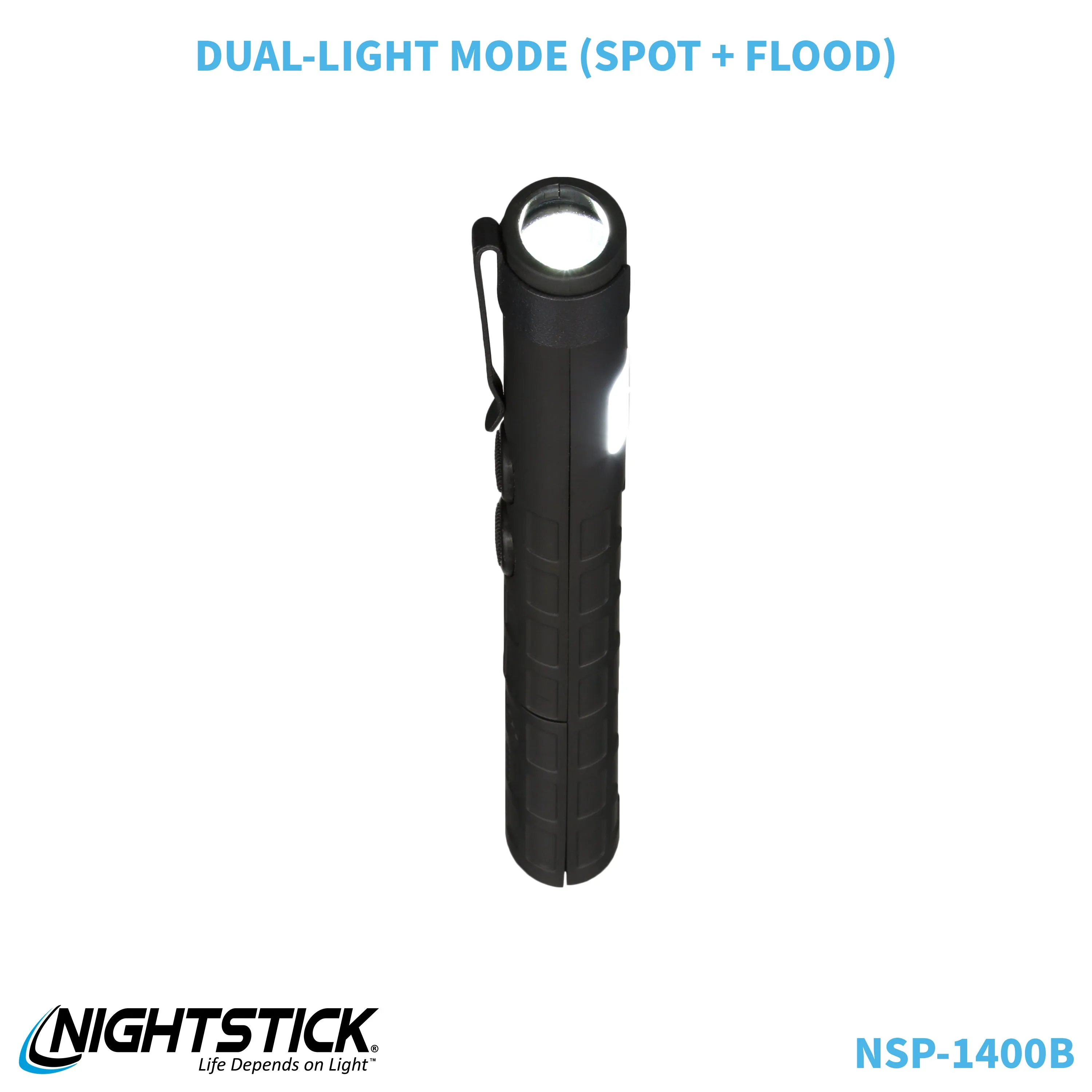 NSP-1400B: Dual-Switch Dual-Light Flashlight - 2 AAA