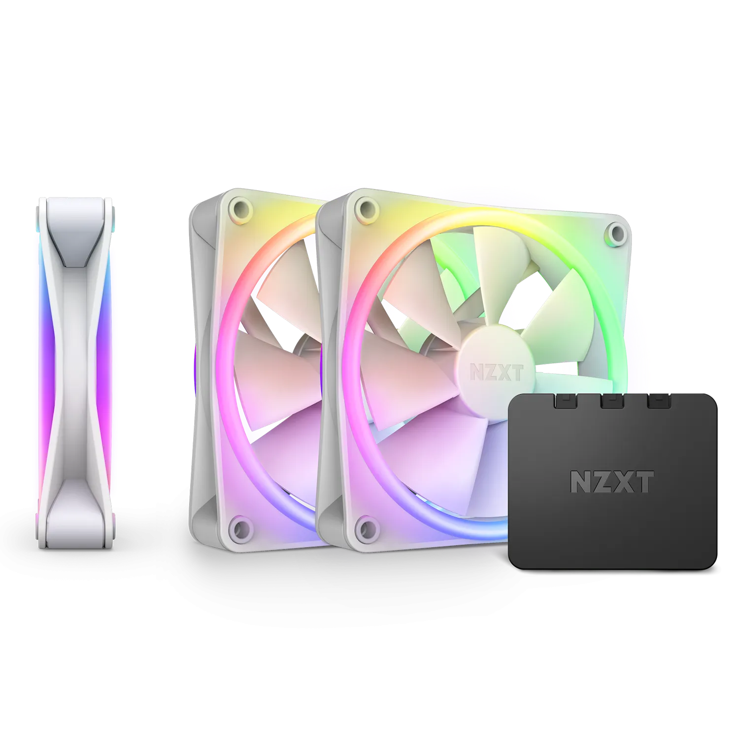 NZXT F120RGB DUO - 120MM DUAL-SIDED RGB FAN - TRIPLE PACK (WHITE) W/RGB CONTROLLER-RF-D12TF-W1