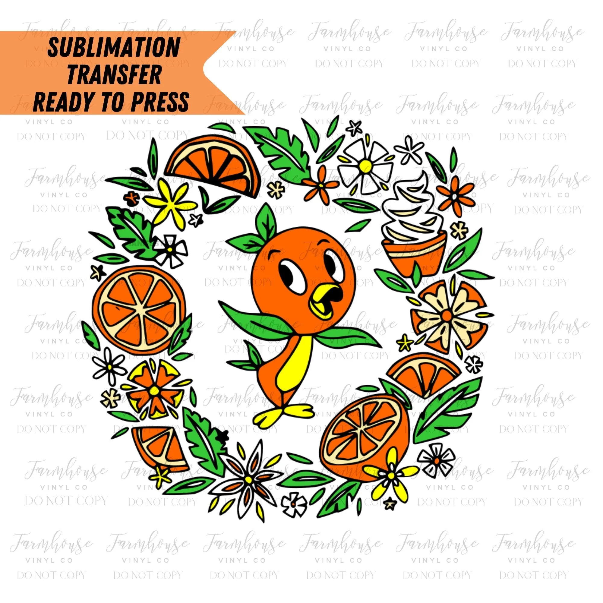 Orange Bird, Ready To Press, Sublimation Transfers, Magical Vacation, Sublimation, Transfer Ready To Press, Bird & Oranges Heat Transfer