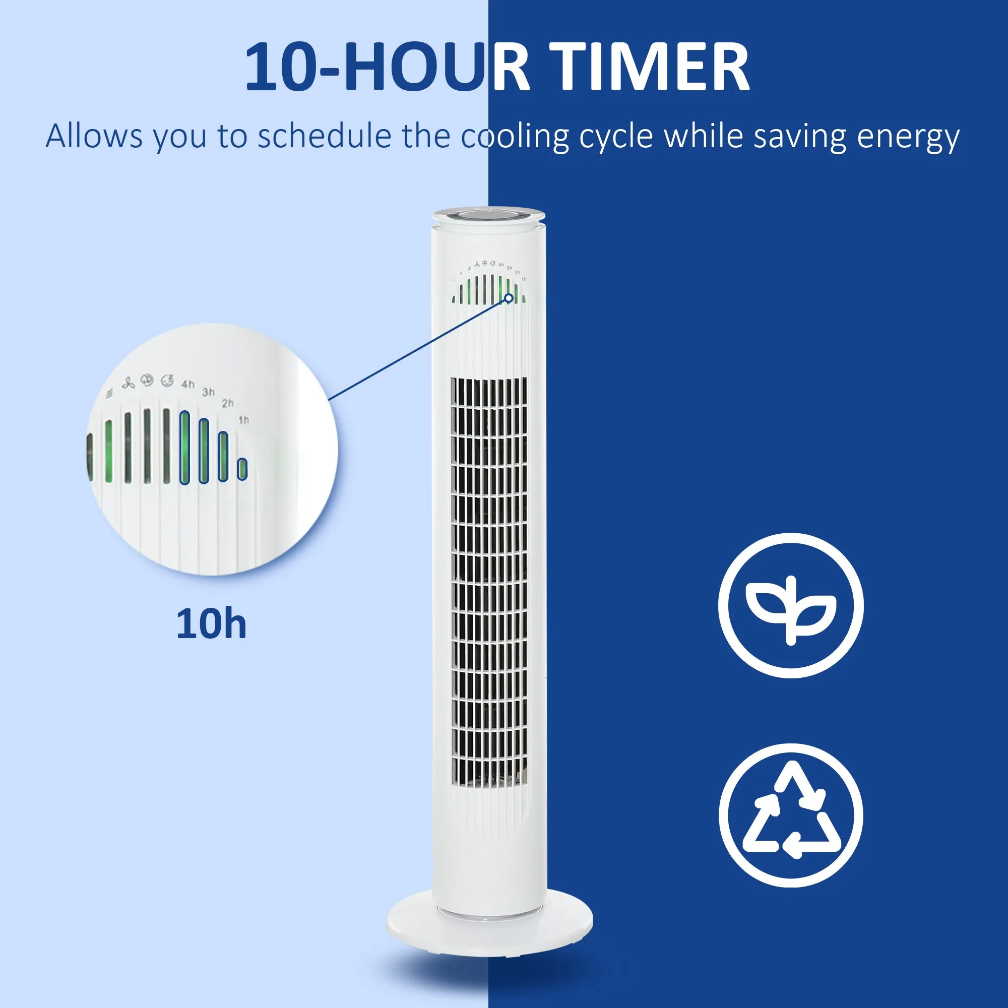 Oscillating Three Speed Tower Fan With Timer White