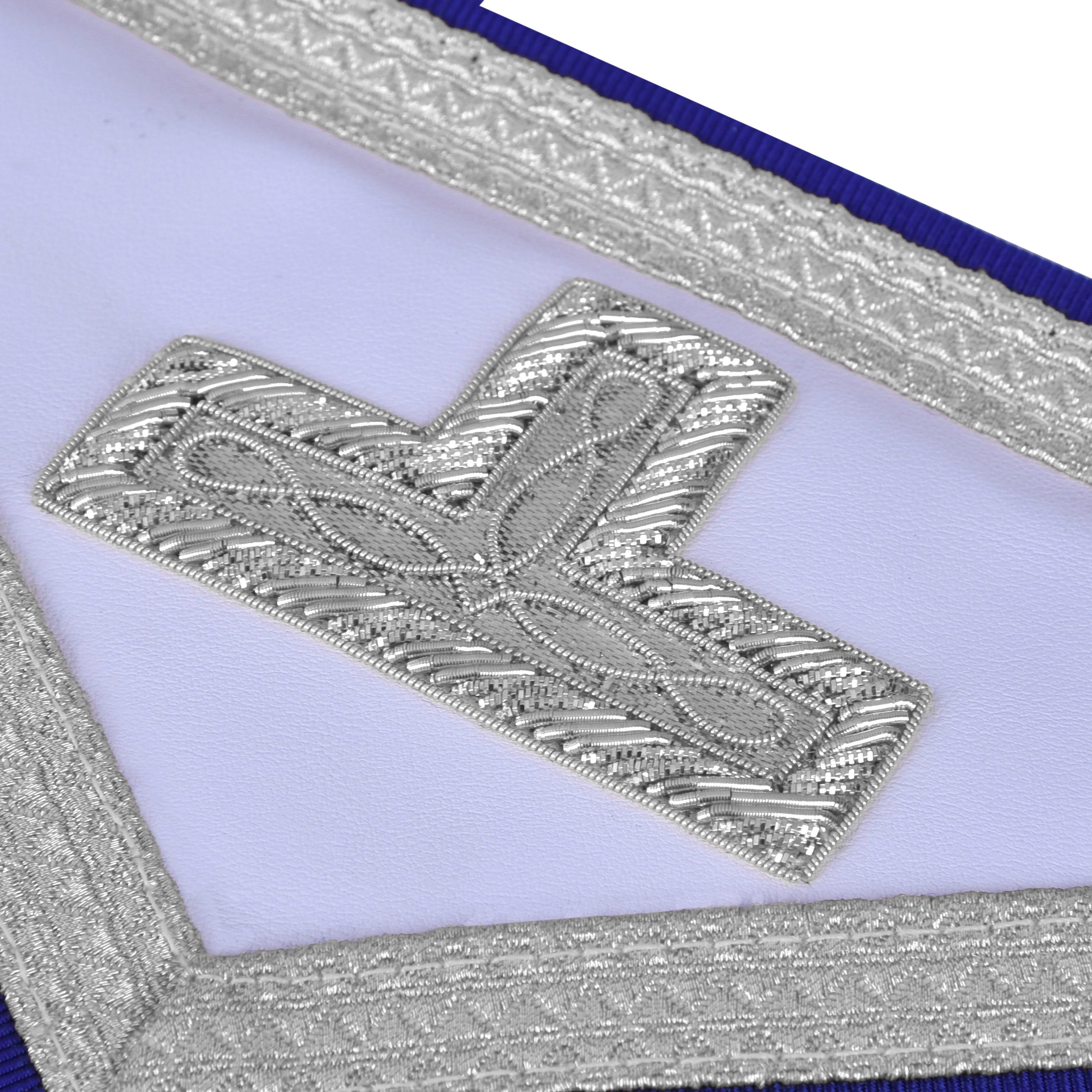 Past Master Blue Lodge Apron - Royal Blue Ribbon With Silver Fringe & Chain Tassels