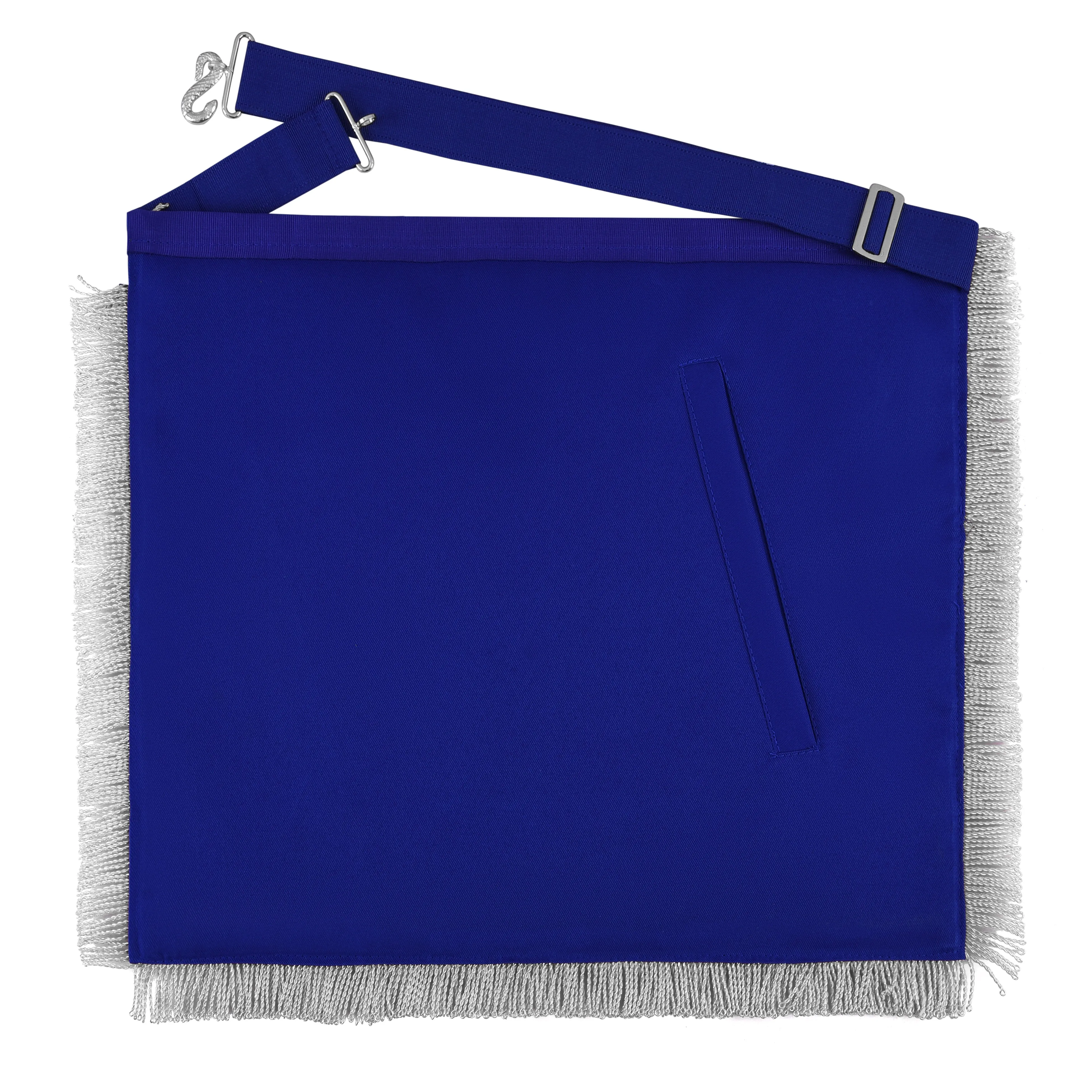 Past Master Blue Lodge Apron - Royal Blue Ribbon With Silver Fringe & Chain Tassels