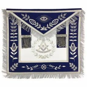 Past Master Blue Lodge Apron - Royal Blue Velvet with Silver Fringe