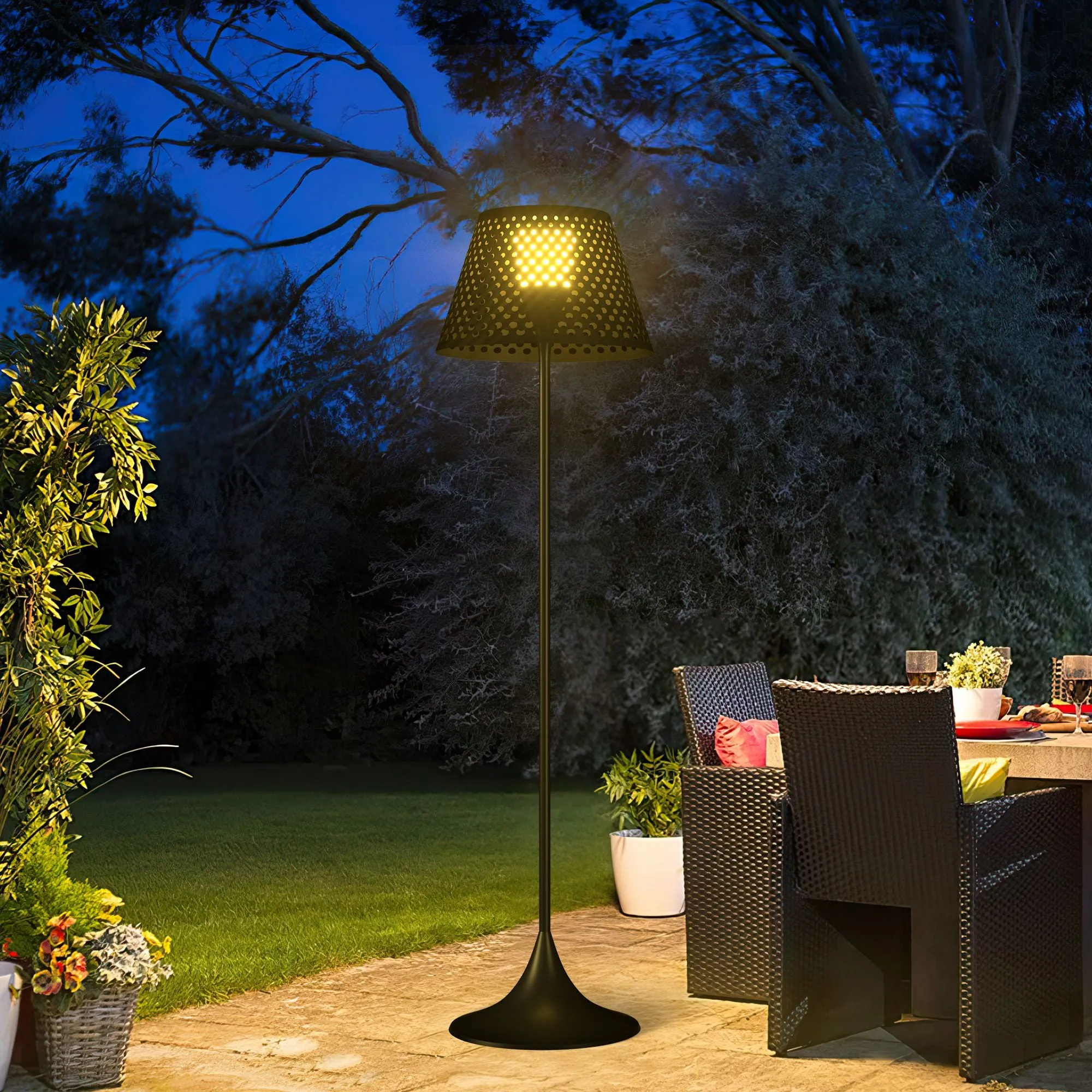 Perforated Outdoor Floor Lamp Solar Powered