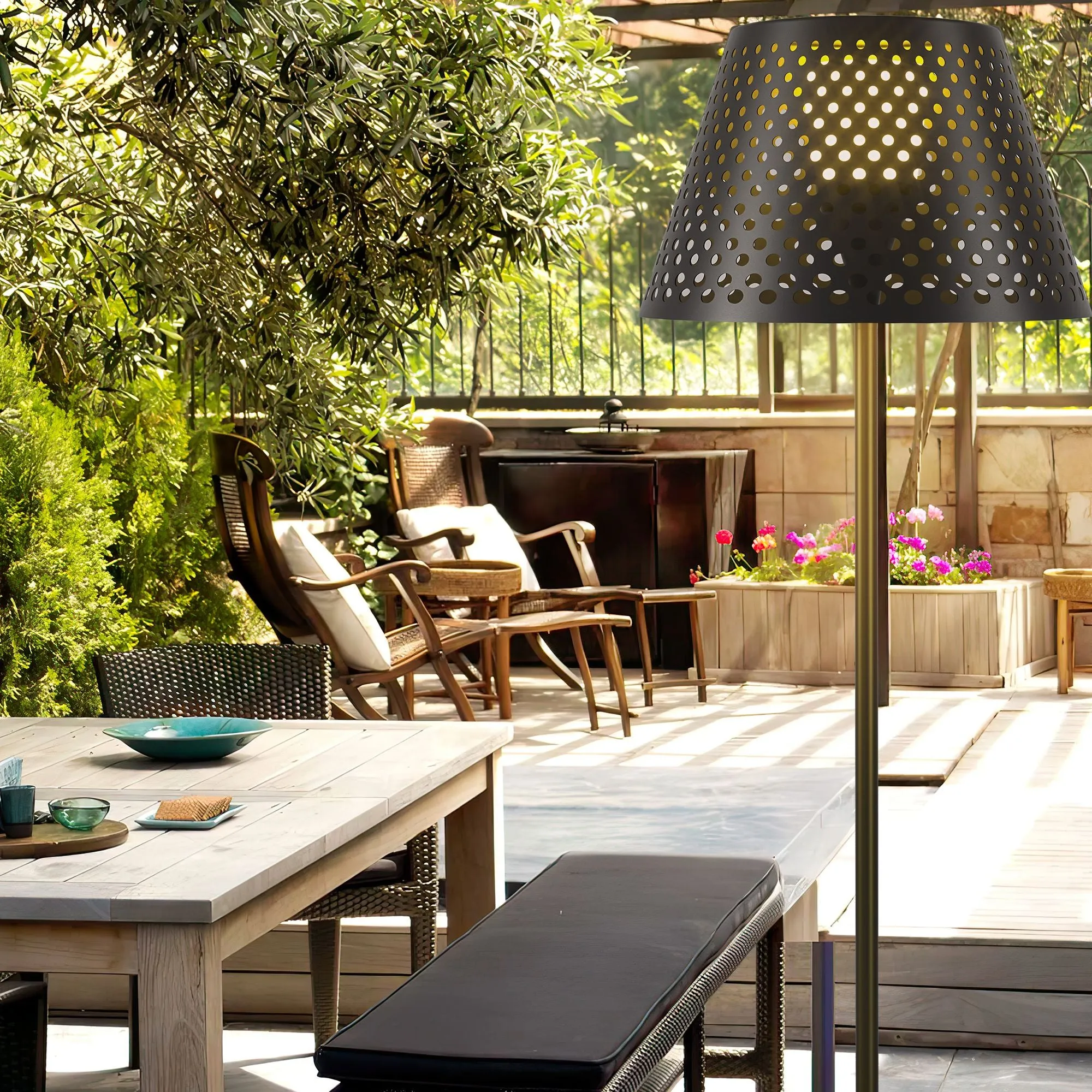 Perforated Outdoor Floor Lamp Solar Powered