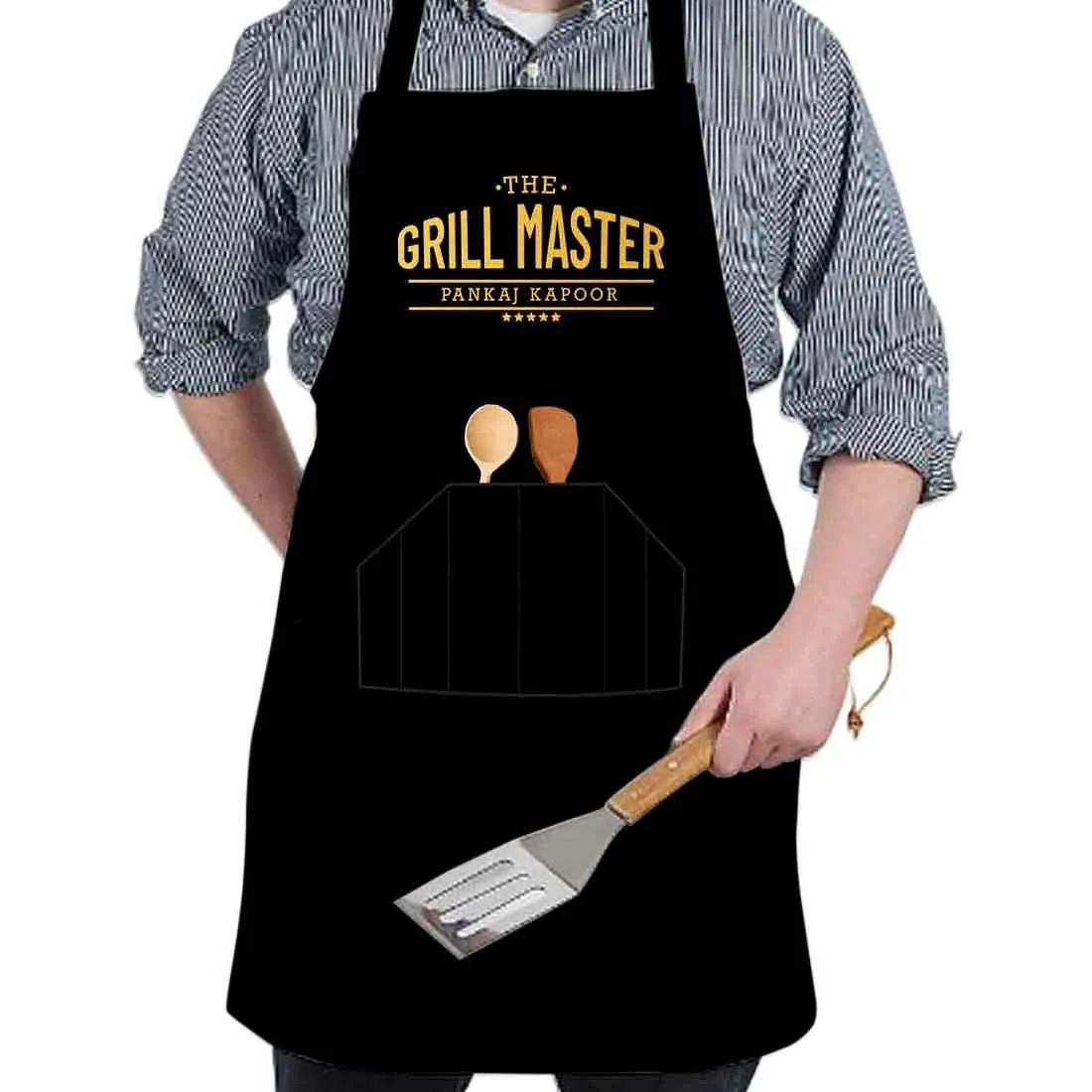 Personalised Chef Apron With Name for Men Cooking - Grill Master