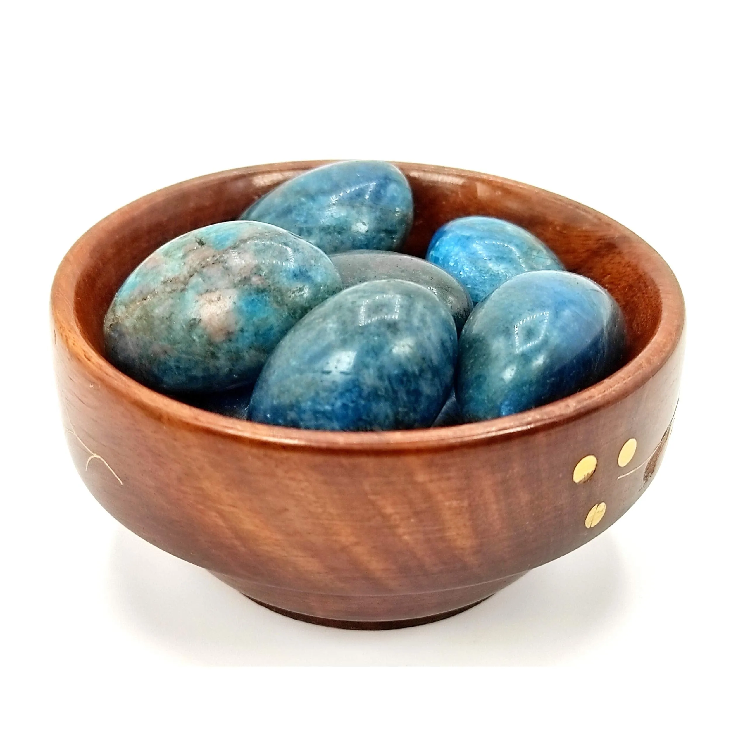 Plus Value Premium Blue Apatite Tumbled Stones Reiki Healing Crystal Pebbles Vastu Feng Shui (300grams, Wooden Bowl)