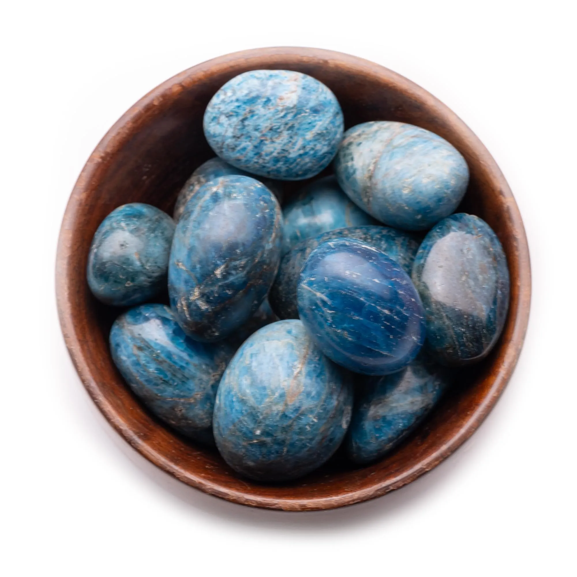 Plus Value Premium Blue Apatite Tumbled Stones Reiki Healing Crystal Pebbles Vastu Feng Shui (300grams, Wooden Bowl)