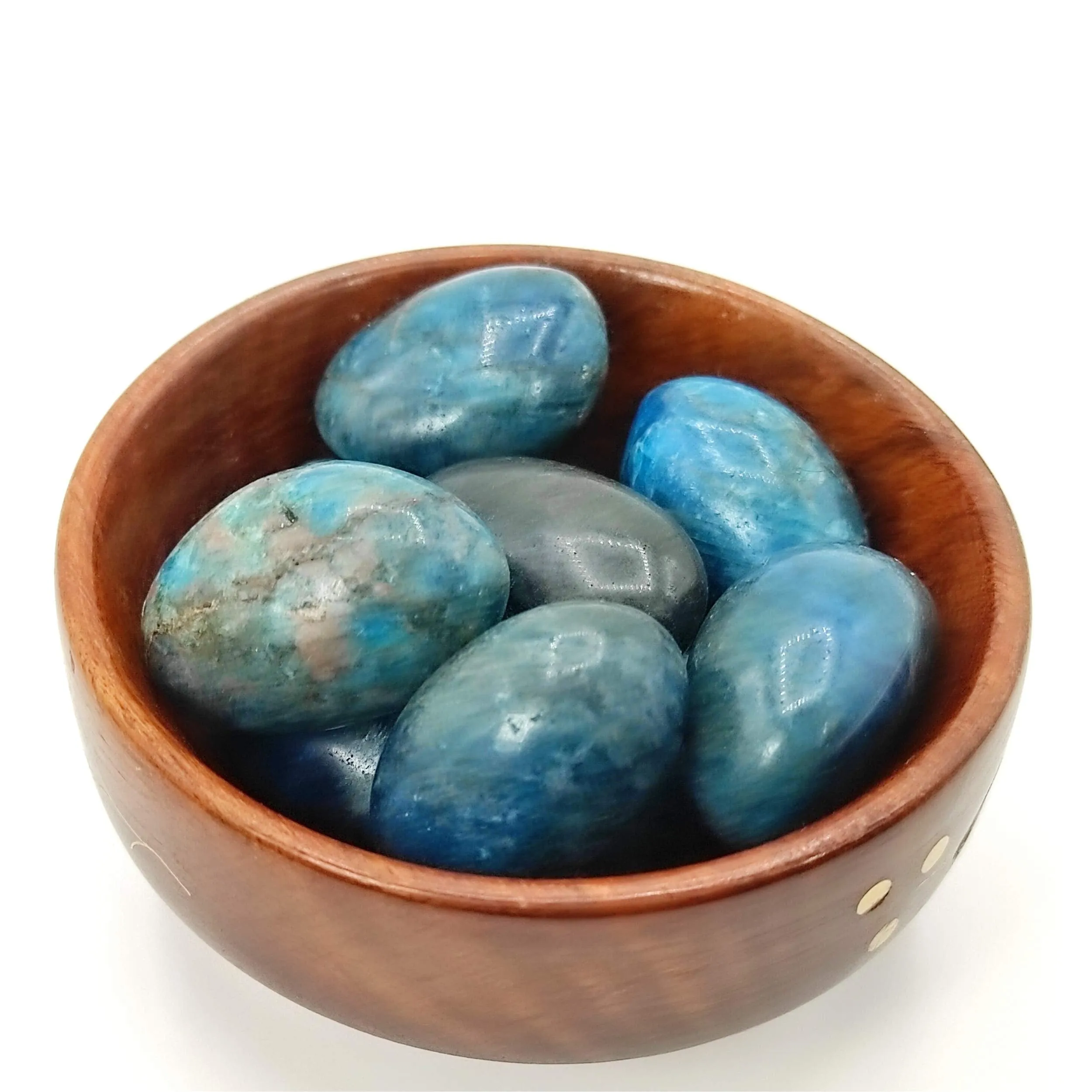 Plus Value Premium Blue Apatite Tumbled Stones Reiki Healing Crystal Pebbles Vastu Feng Shui (300grams, Wooden Bowl)