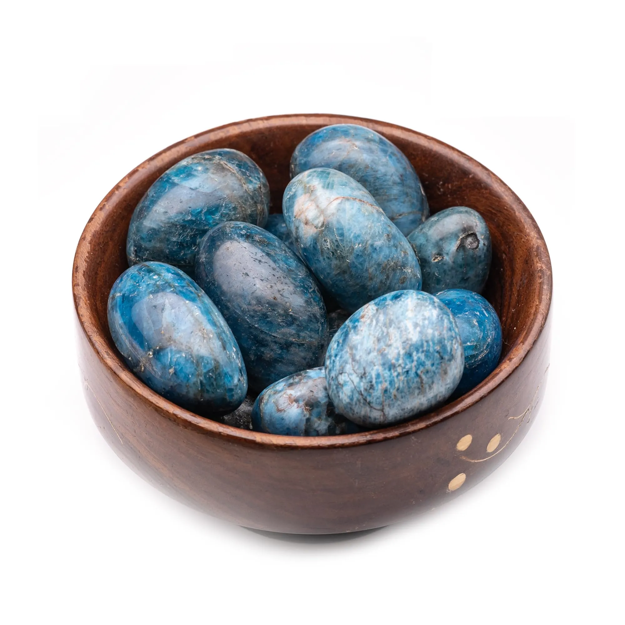 Plus Value Premium Blue Apatite Tumbled Stones Reiki Healing Crystal Pebbles Vastu Feng Shui (300grams, Wooden Bowl)