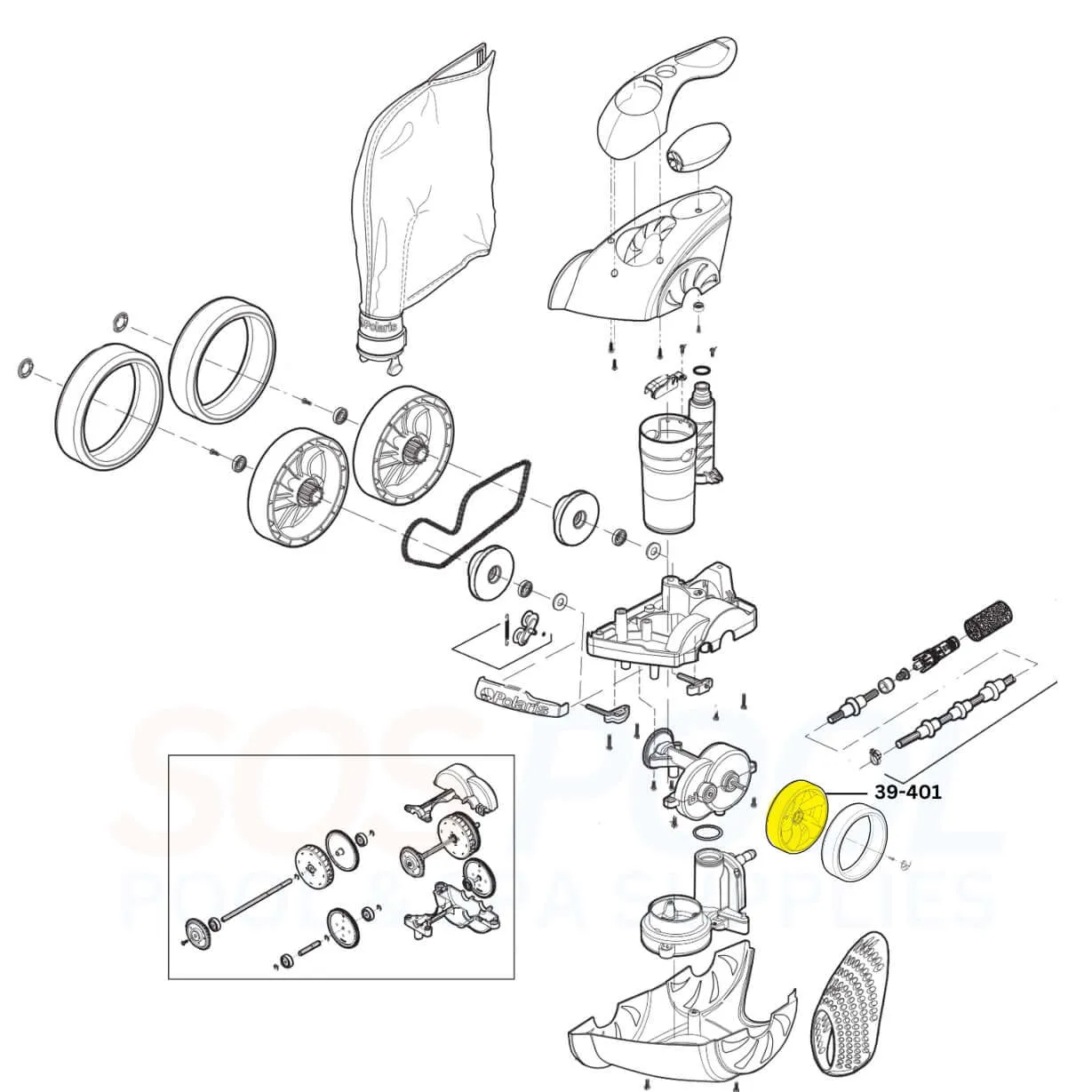 Polaris Single Side Wheel For 3900 Sport and P39 Cleaners | 39-401