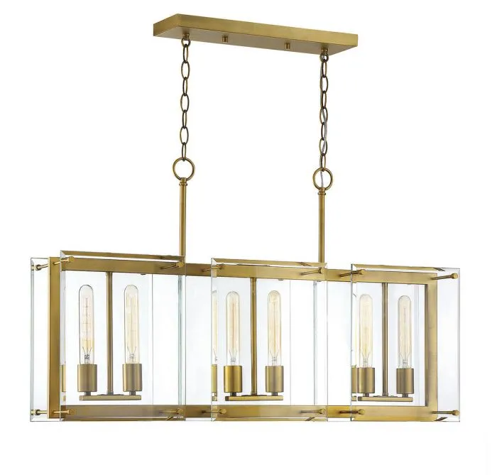 Prescott 6 Light Warm Brass Linear Chandelier