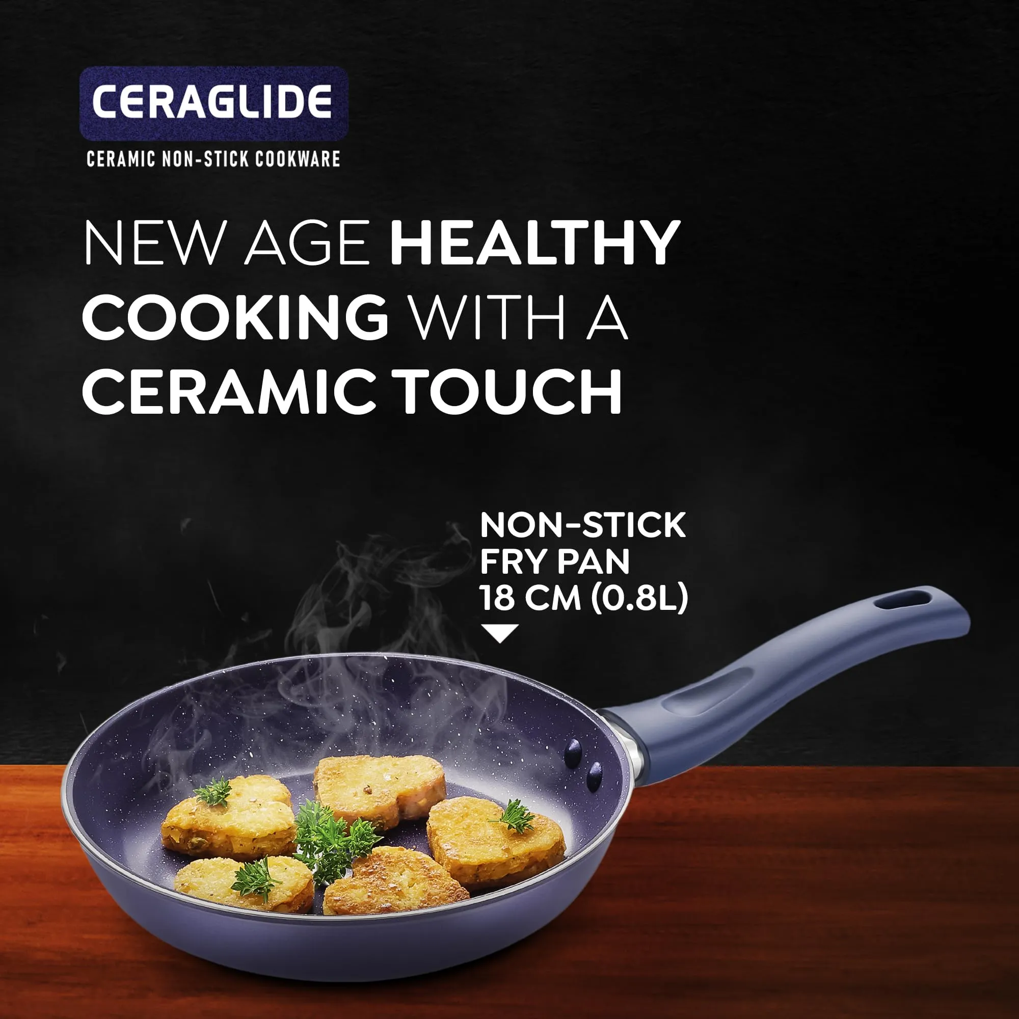 Prestige Ceraglide Ceramic Coated 18 cm Non-Stick Fry Pan | Consumes Less Oil | Preferred for High Heating & Even Heating | Stain-Resistant | Gas & Induction Compatible | No Harmful Chemicals