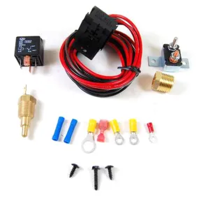 Racing Power Electric Fan Thermostat Kit - 200 Degree F On - 185 Degree F Off - 1/2" NPT Thread Temperature Sensor - Harness / Relay