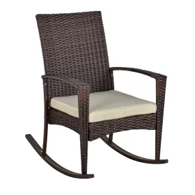 Rattan Rocking Chair Rocker Garden Furniture Seater Patio Bistro Relaxer Outdoor Wicker Weave with Cushion - Brown