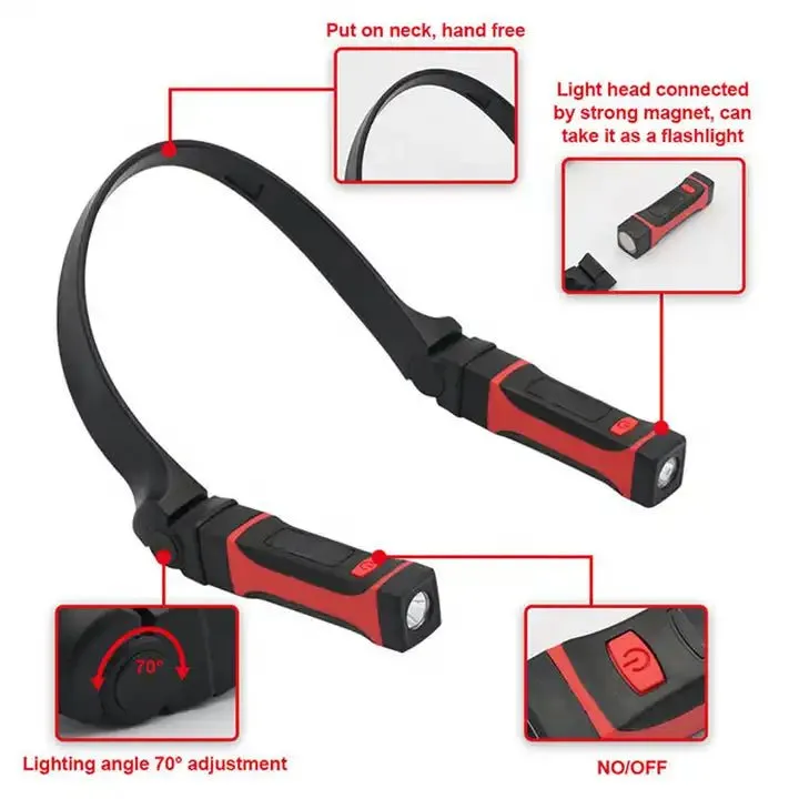 Rechargeable Portable Neck Light With Removable And Adjustable Lamp 2x150LMS