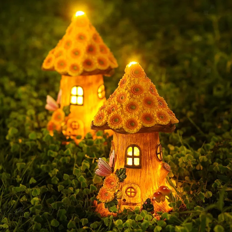 Resin Sunflower Tree House Outdoor Garden Solar Decorative Light