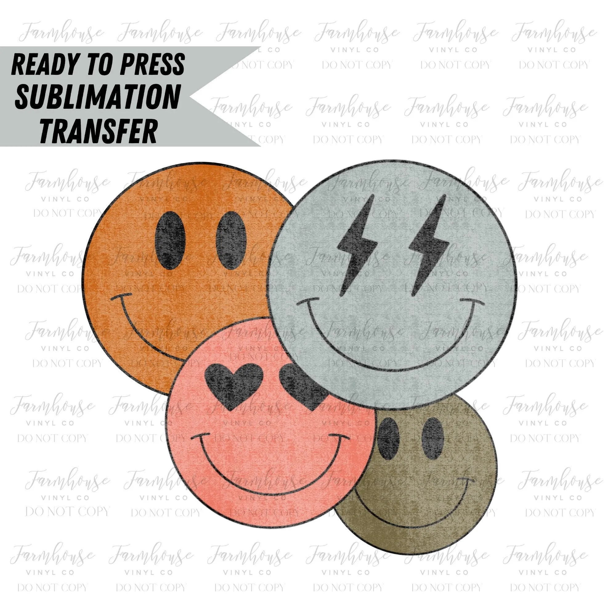 Retro Smiling Faces, Ready to Press Sublimation Transfer, Sublimation Transfers, Heat Transfer, Ready to Press, Retro Fall BOHO Design