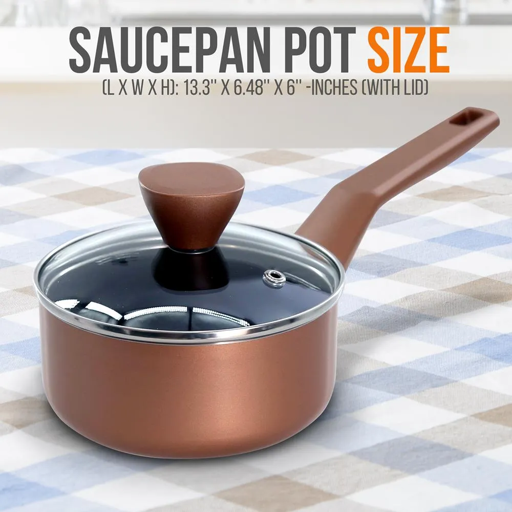 Saucepan Pot With Lid - Non-Stick High-Qualified Kitchen Cookware With See-Through Tempered Glass Lids, 1 Qt. (Works With Model: Nccwa13Br)