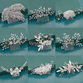 Silver Wedding Hair Combs Leaf Flower Design Bridal Hair Accessories