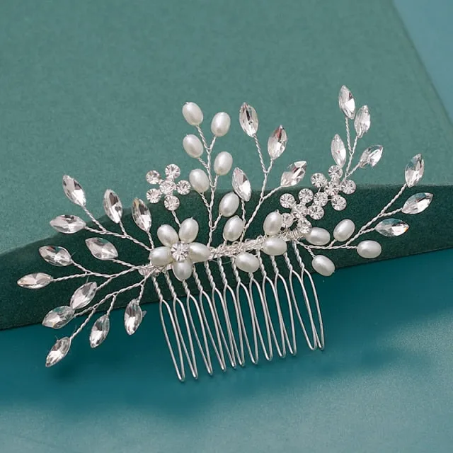 Silver Wedding Hair Combs Leaf Flower Design Bridal Hair Accessories