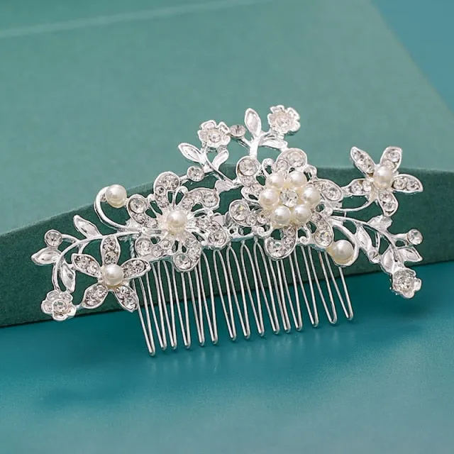 Silver Wedding Hair Combs Leaf Flower Design Bridal Hair Accessories